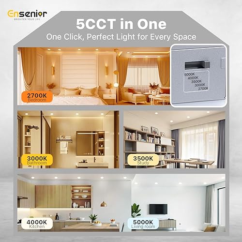 Miniatura 2 de Ensenior Paquete de 12 Luces LED Empotradas de Techo de 6 Pulgadas, Regulables, 2700K-5000K 5CCT, 1200LM 12W 120V, Downlight Tipo Oblea Sin Caja de