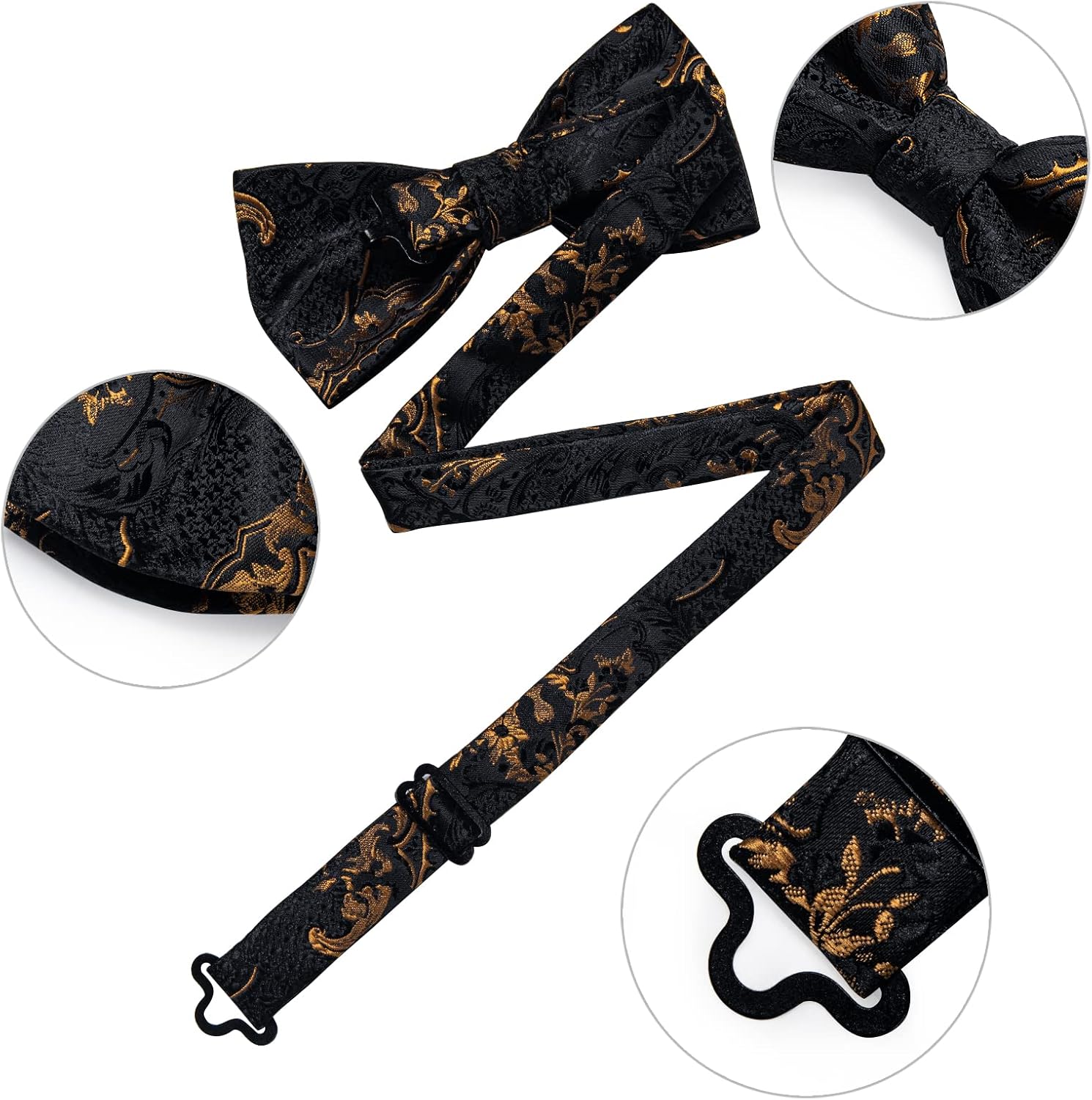 DiBanGu Paisley Pre-Tied Bow Ties for Men Silk Adjustable Bowtie and Pocket Square Cufflinks for Wedding Party - Image 6