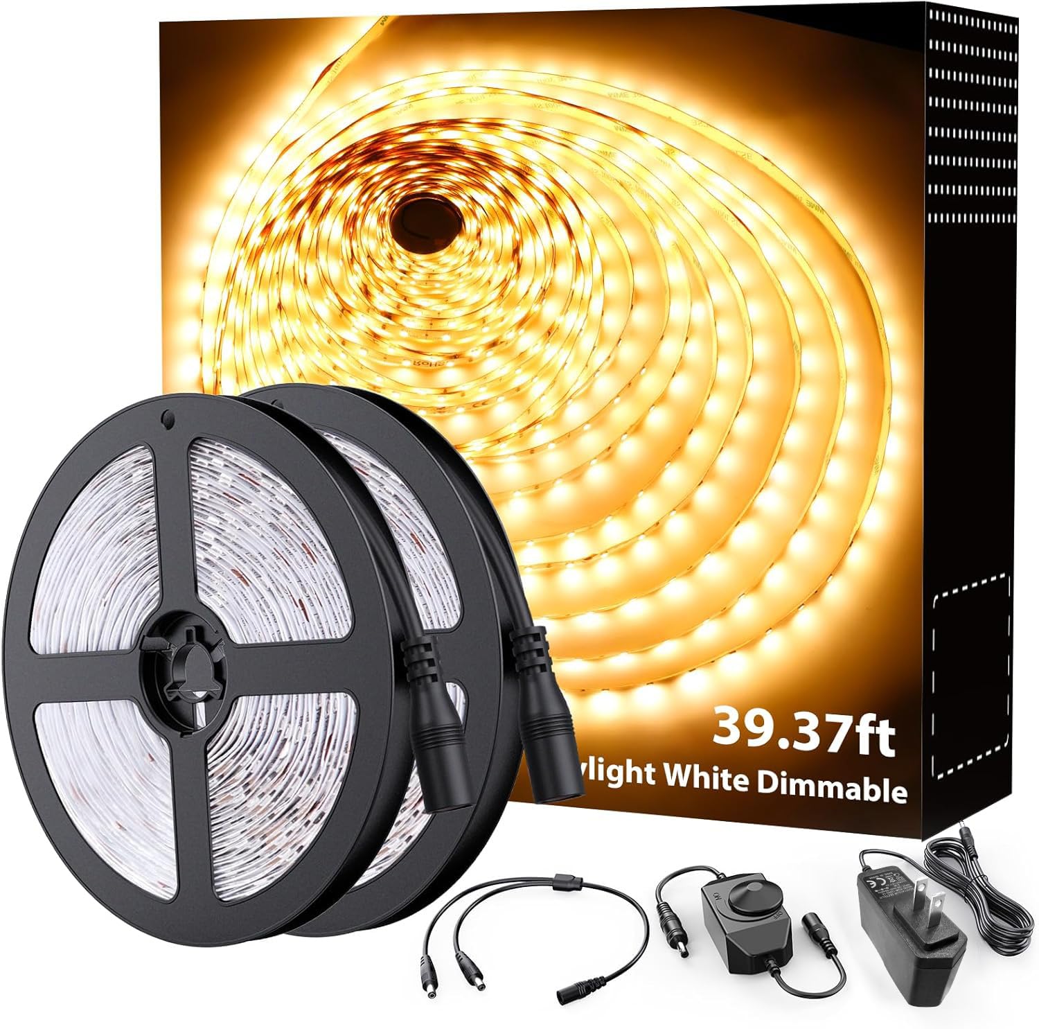 Onforu Warm White LED Strip Lighting, 39.37ft 3000K Dimmable Led Tape Light, 12m Bright 720 LEDs 2835 Flexible Ribbon Christmas Light, 12V Adhesive Rope Lights for Kitchen, Under Cabinet, Bedroom