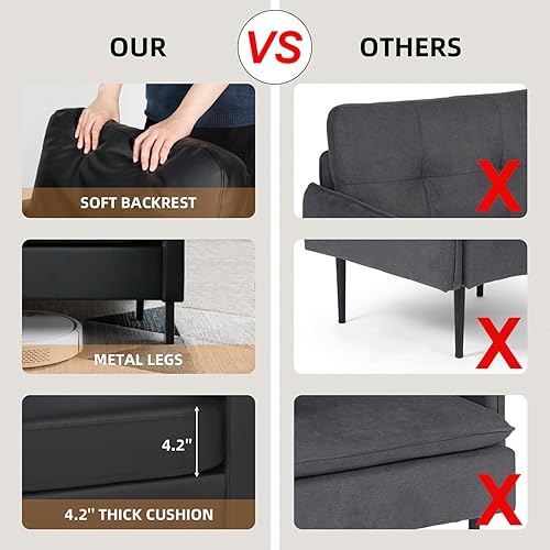 Miniatura 7 de AODAILIHB Juego de 2 sillas decorativas de cuero negro, sillas decorativas modernas con brazos, silla auxiliar pequeña de 2 bolsilloscojín grueso,