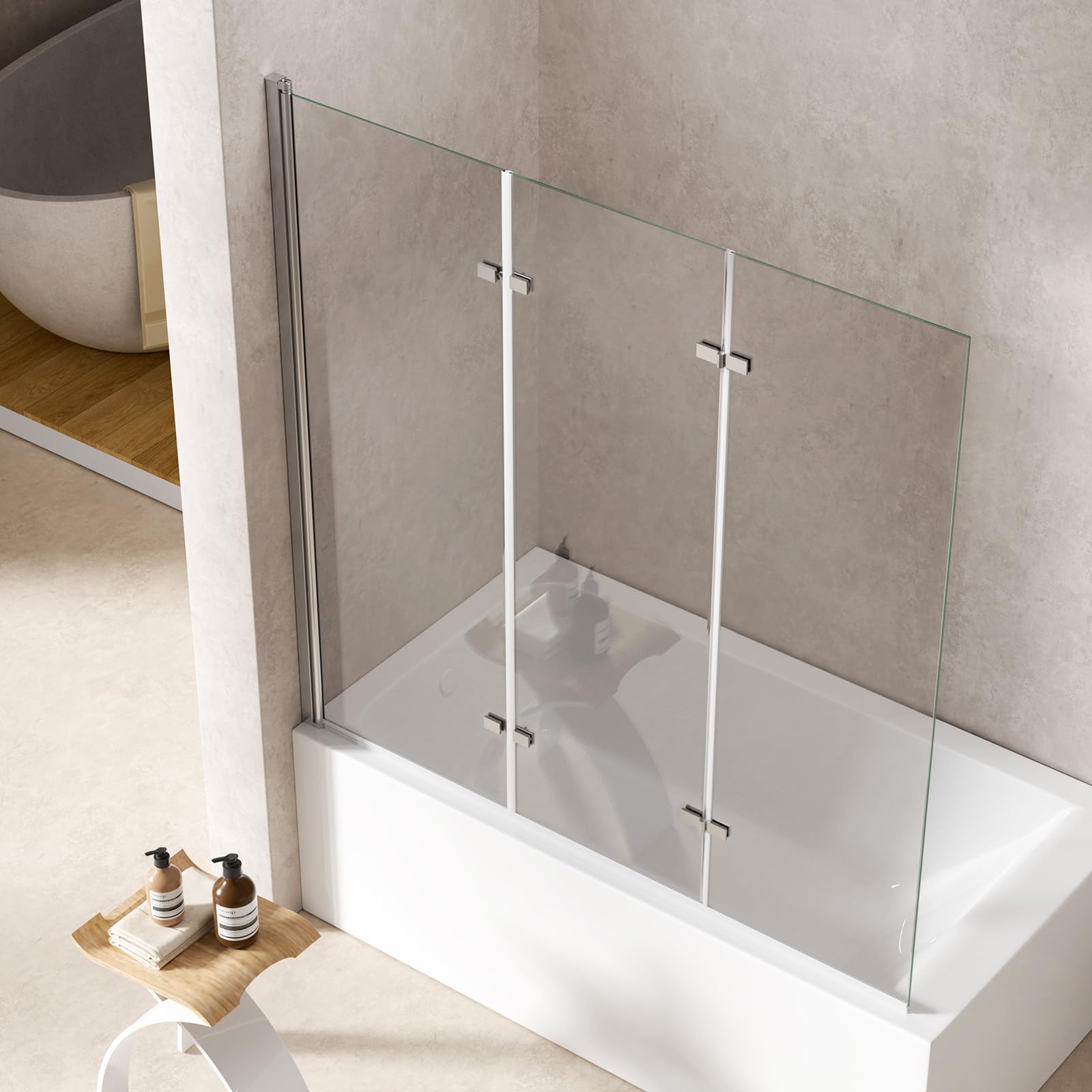 Duschwand für Badewanne 130x140 cm, 3-teilige Faltwand