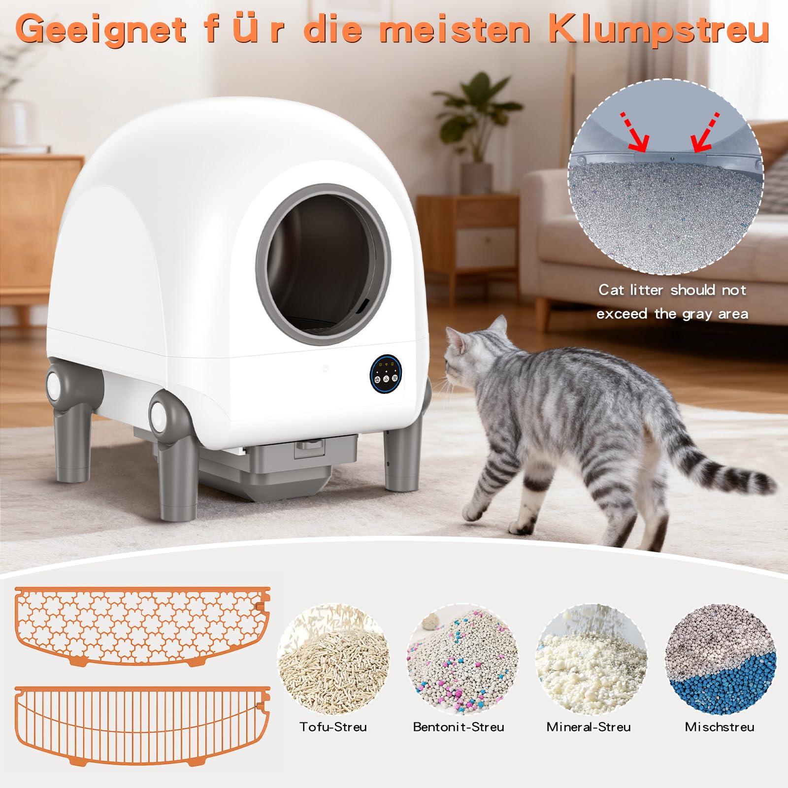 Vxacen Katzenklo Selbstreinigend, 72L Selbstreinigende Katzentoilette App-Steuerung Katzentoilette Selbstreinigend Geruchsfreie Elektrisches Katzenklo für Mehrere Katzen