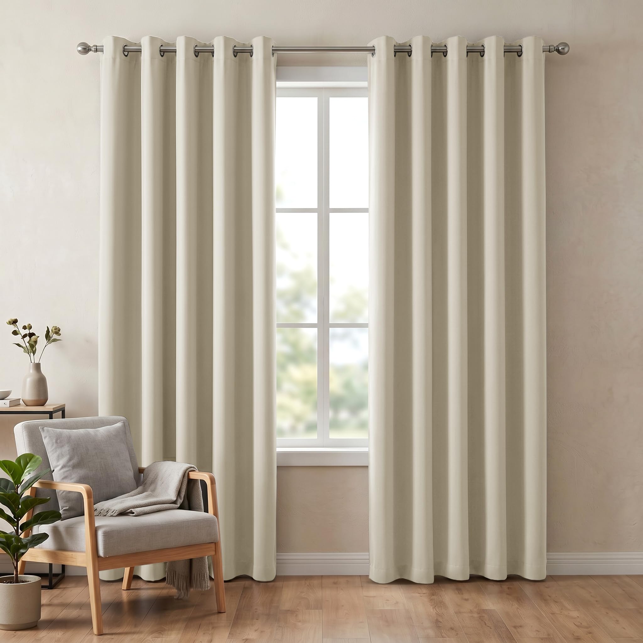 Oxford Homeware Blackout Curtains for Bedroom 66x90 InchCream Eyelet Curtains for Bedroom Privacy Protection Thermal Curtains 2 Panels with Matching Tiebacks