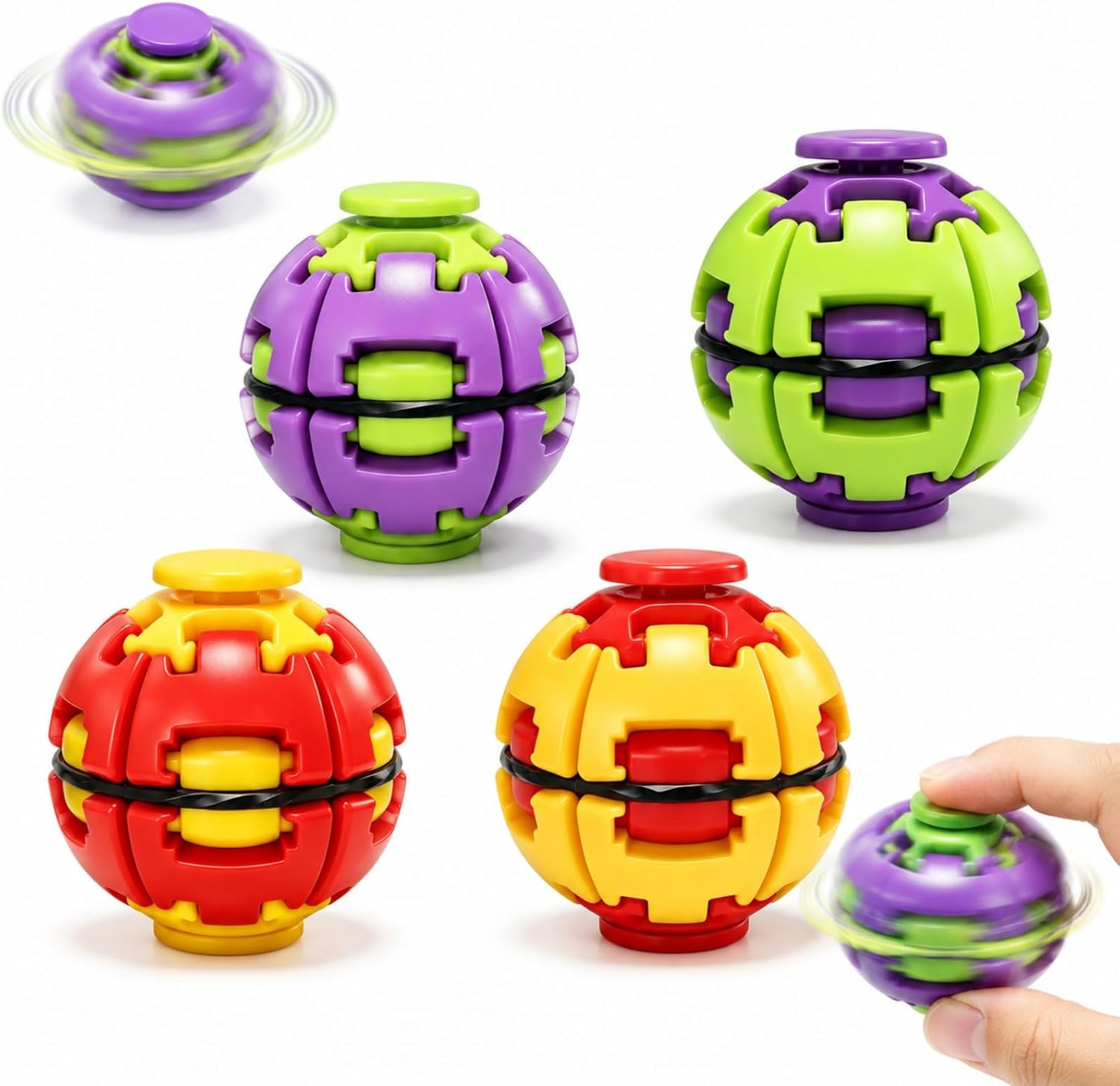 4 Pack Push Spin Fidget Spinner, Rotating Stress Ball