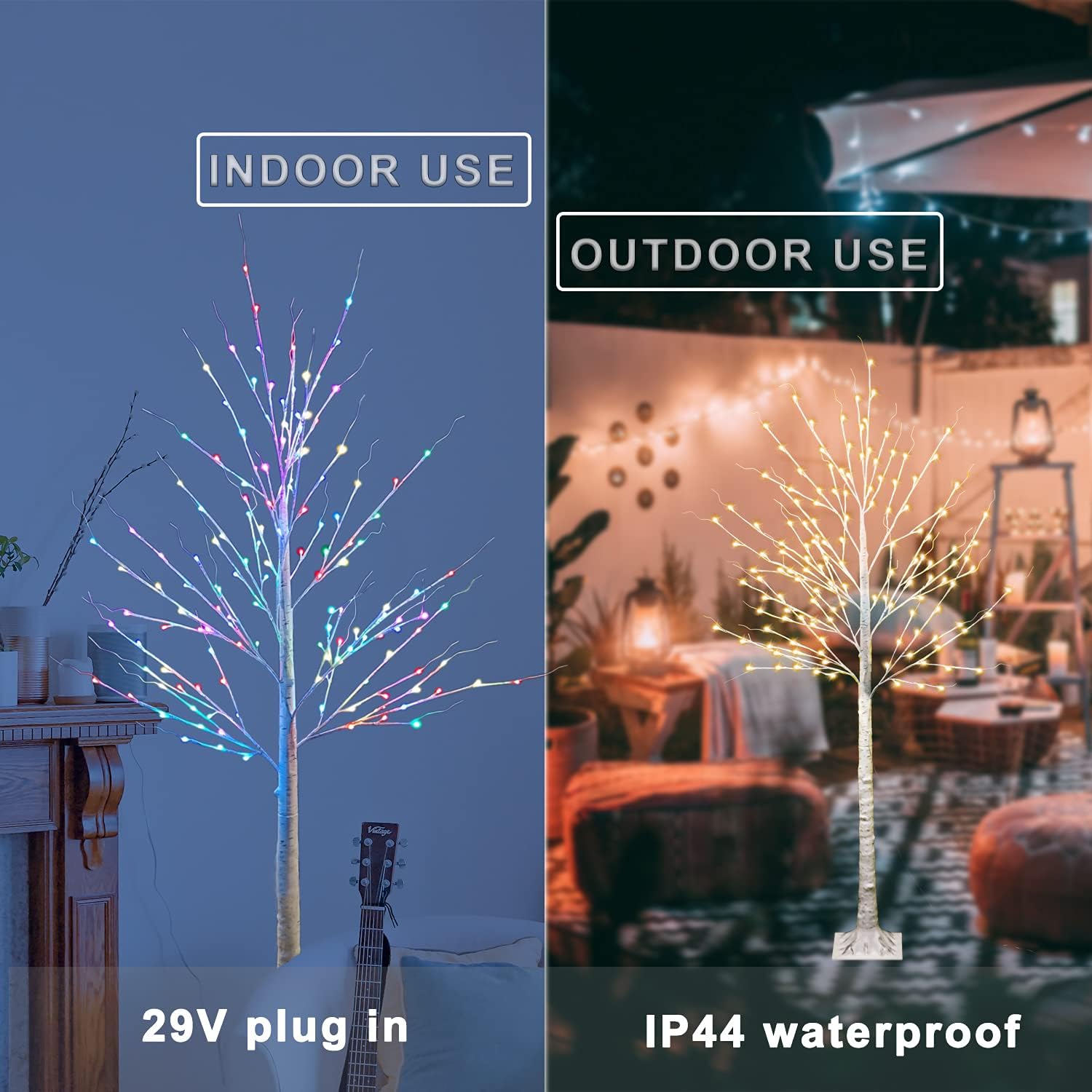 7 FT Colorful Birch Tree with Lights - Prelit Artificial Branches, 150 LED Colors Changing Light Up White Tree for Christmas, Halloween, Home Garden Decor