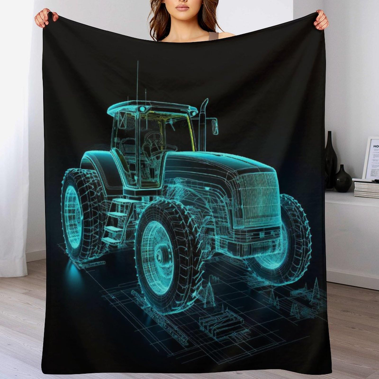 Plaid tracteur pour canape couverture douce de flanelle pour soiree hiver