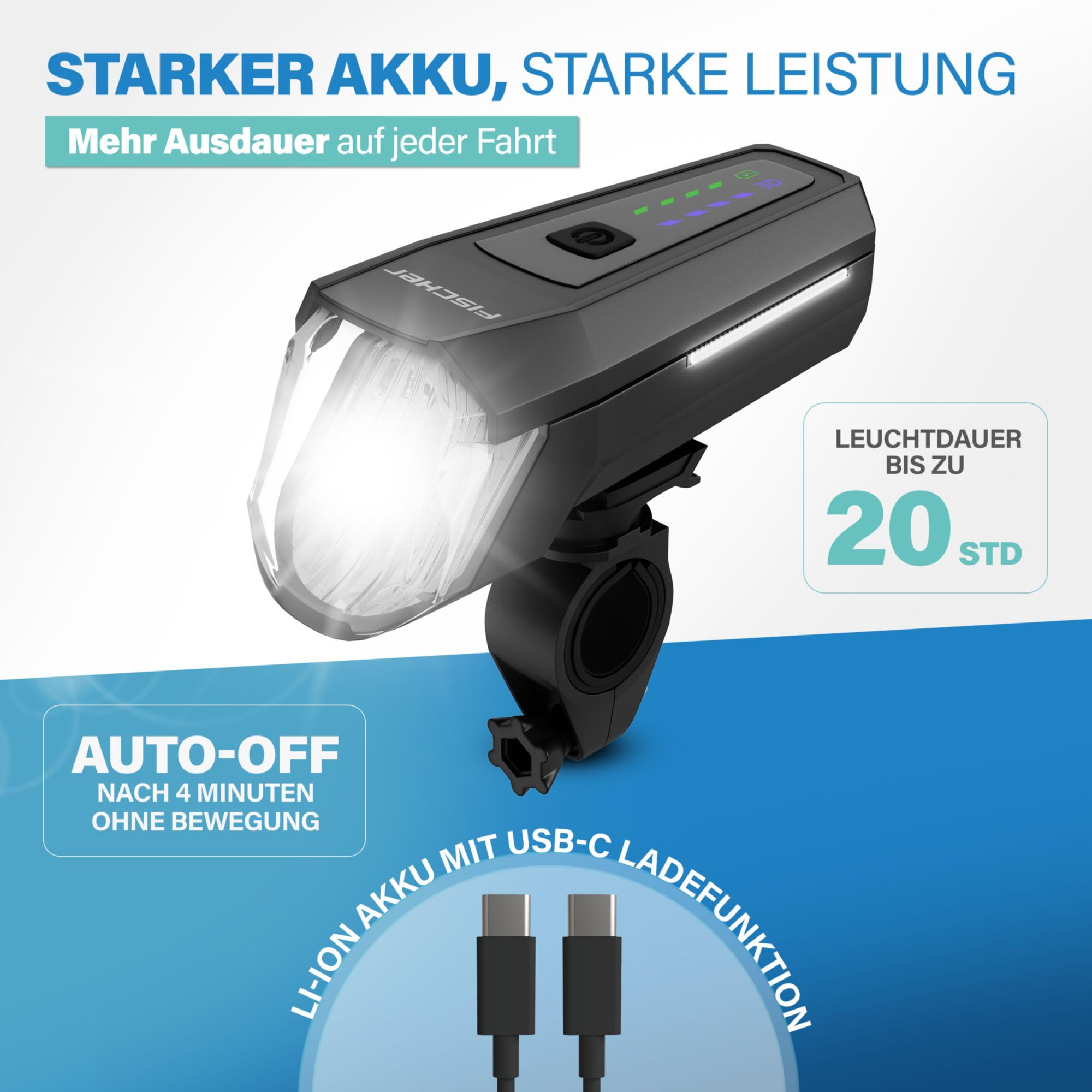 Fischer Fahrrad LED-Frontlicht 100 Lux Fernlicht