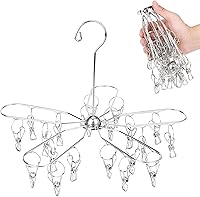 Vista 1 de Percha de secado de ropa plegable de acero inoxidable con 20 clips, colgador de secadora de calcetines para colgar ropa interior, toallas, ropa