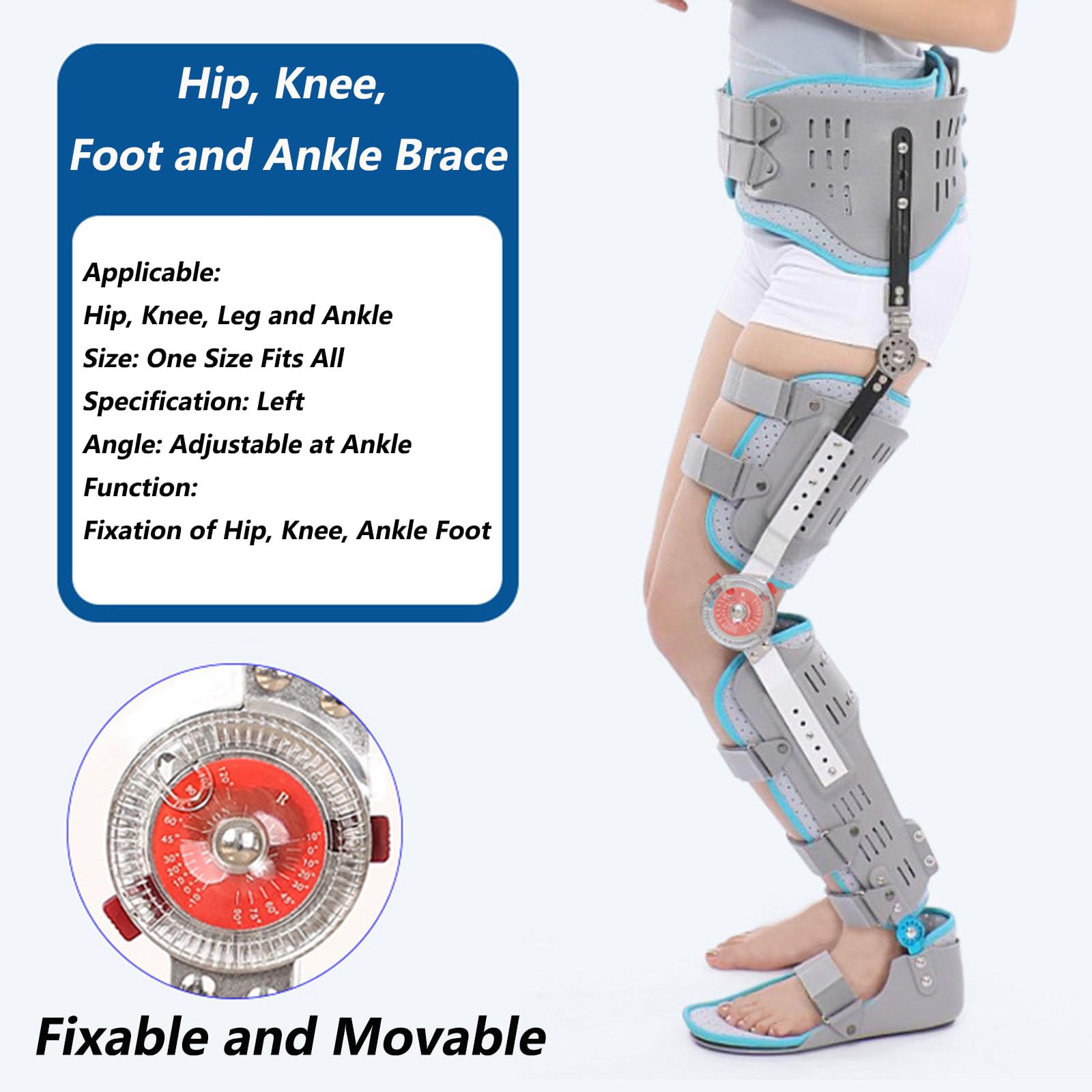 SFKLYU Ortopedyczny Stabilizator Stawu Biodrowego Z Zawiasami, Regulowany, Kolanowy, Staw Skokowy, Orteza Stopy, Sprzęt Rehabilitacyjny, Stały Stabilizator, Orteza Ortopedyczna,Left