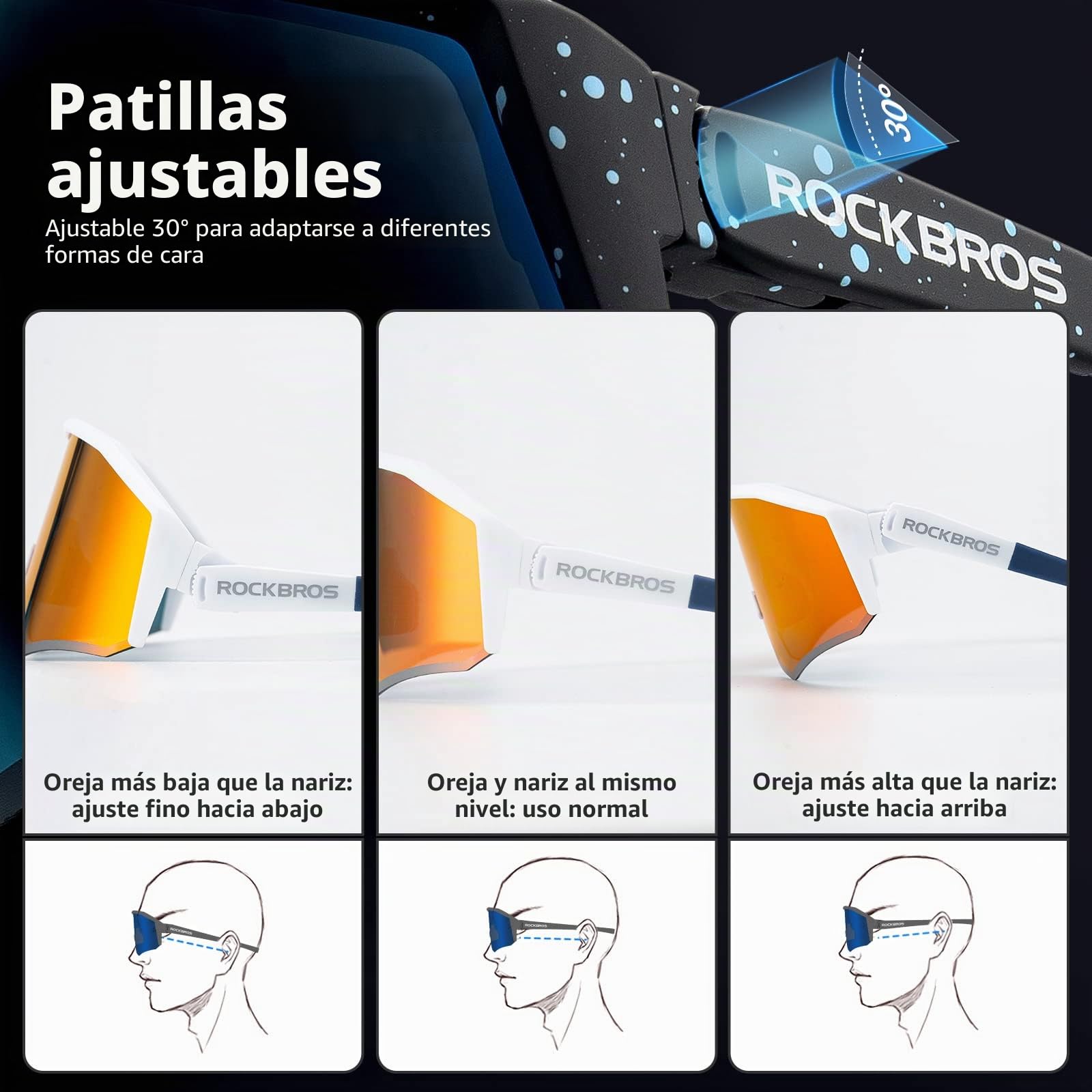 ROCKBROS Gafas de Ciclismo Polarizadas para Hombre Mujer con Montura TR90, Gafas de Sol Deportivas para MTB Bicicleta Running Pesca Deportes