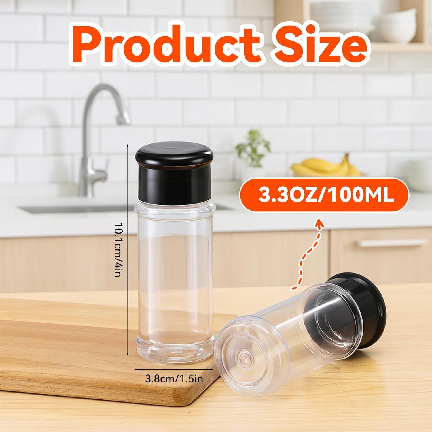 50 pcs plastic spice jars with shaker lids seasoning shaker jars 3.3 oz/ 100ml spice containers plastic spices bottles for storing spices powders(black lid)