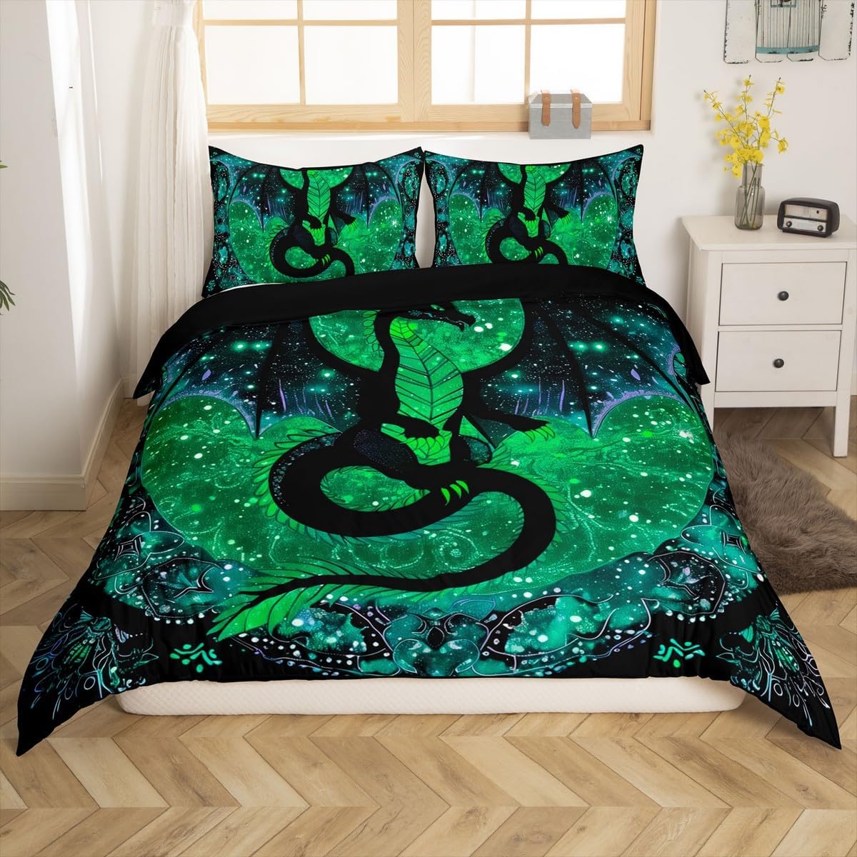 jejeloiu Western Dragon Duvet Cover Fantasy Animal Dragon Toddler Size Bedding Set for Kids Boys Girls Red Comforter Cover Soft Microfiber,No Comforter