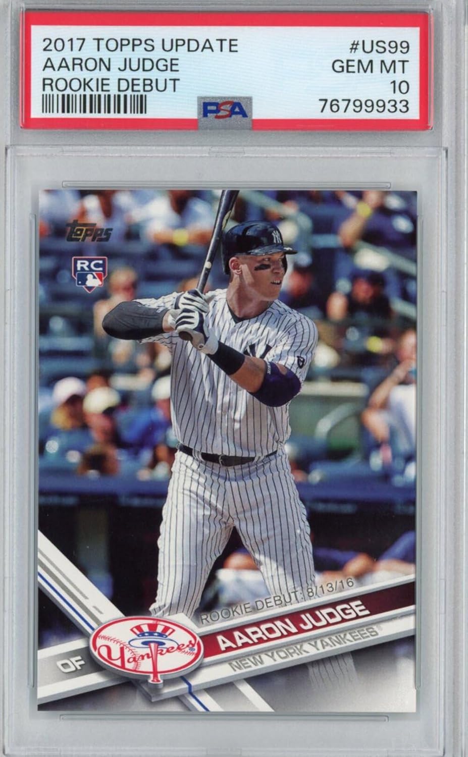 Graded 2017 Topps Update Aaron Judge #US99 Rookie Debut RC Baseball Card PSA 10 Gem Mint