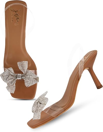 JM LOOKS Fashion Stylish Casual Transparent Bow Heel Sandal,Comfortable Sole For Womens &amp; Girls