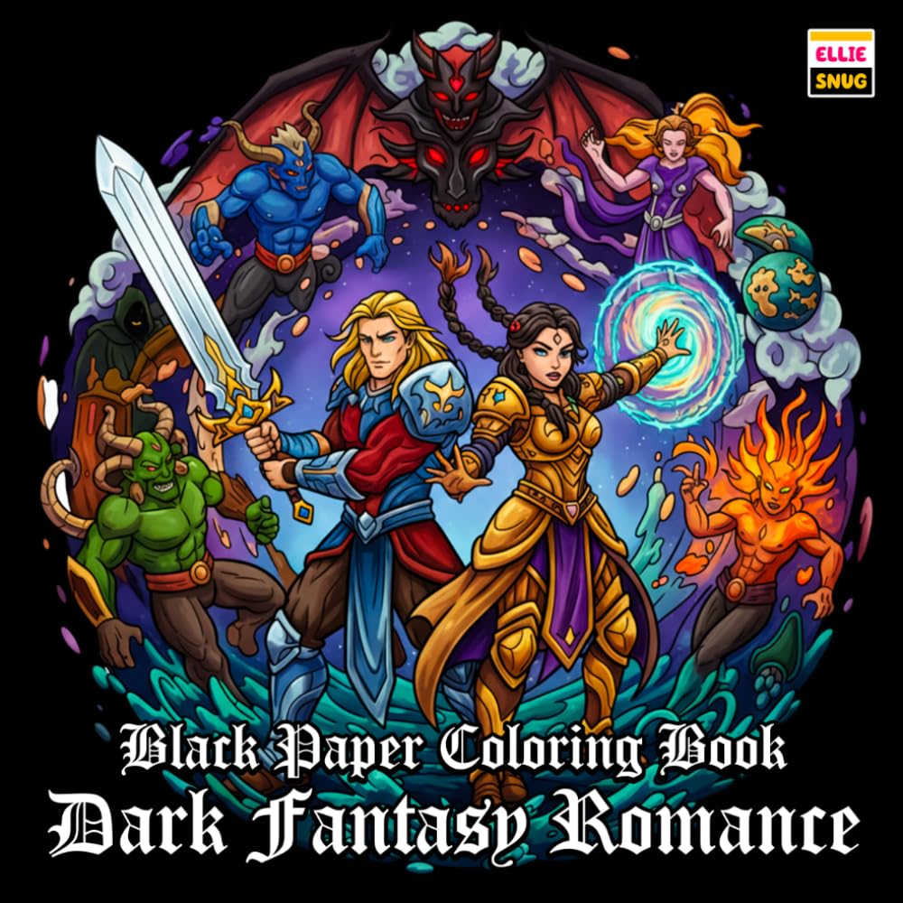 Dark Fantasy Romance Black Paper Coloring Book: Elegant Fantasy Love Scenes with Dark Background Pages and Magical Details