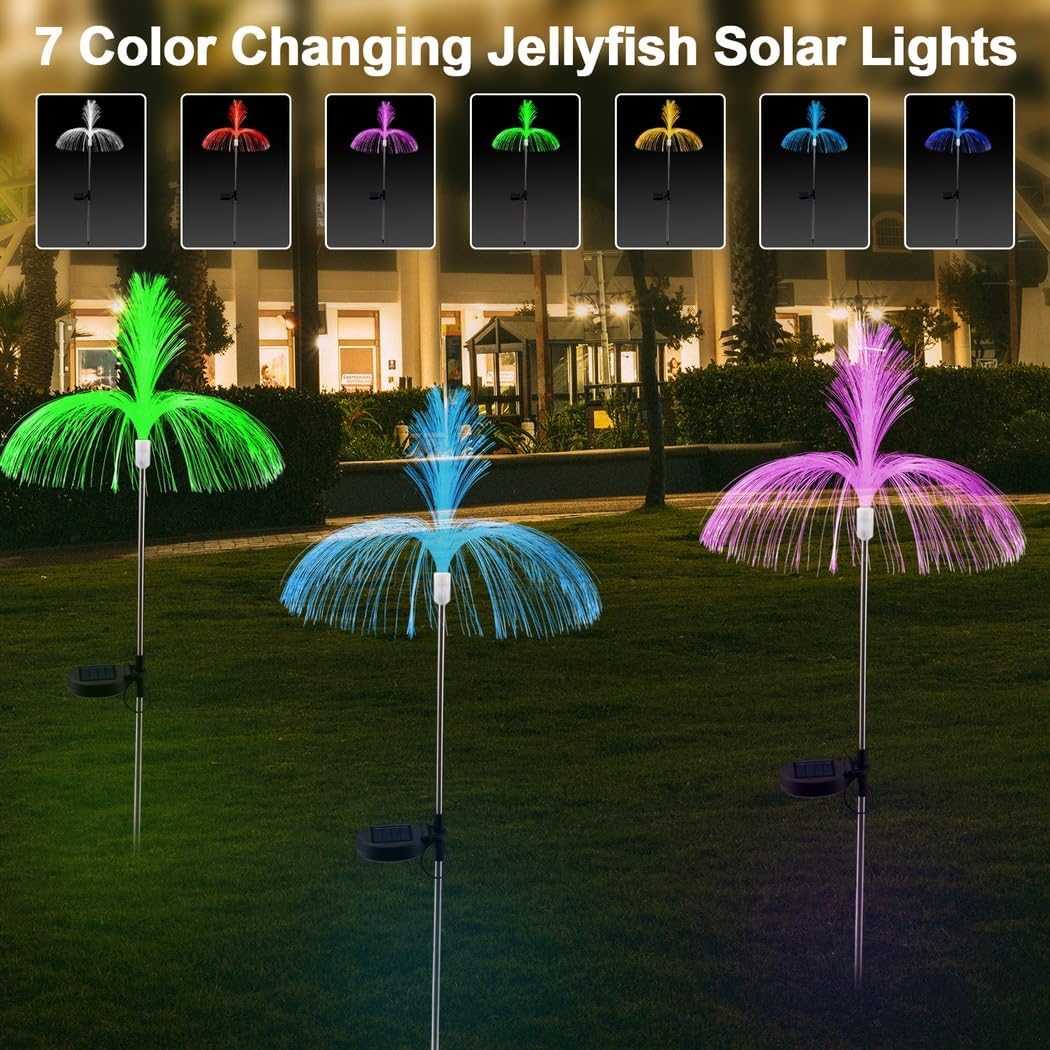 3-Pack Solar Jellyfish Lights, Upgraded Double-Layer Optical Fiber Garden Lights, Ip65 Waterproof