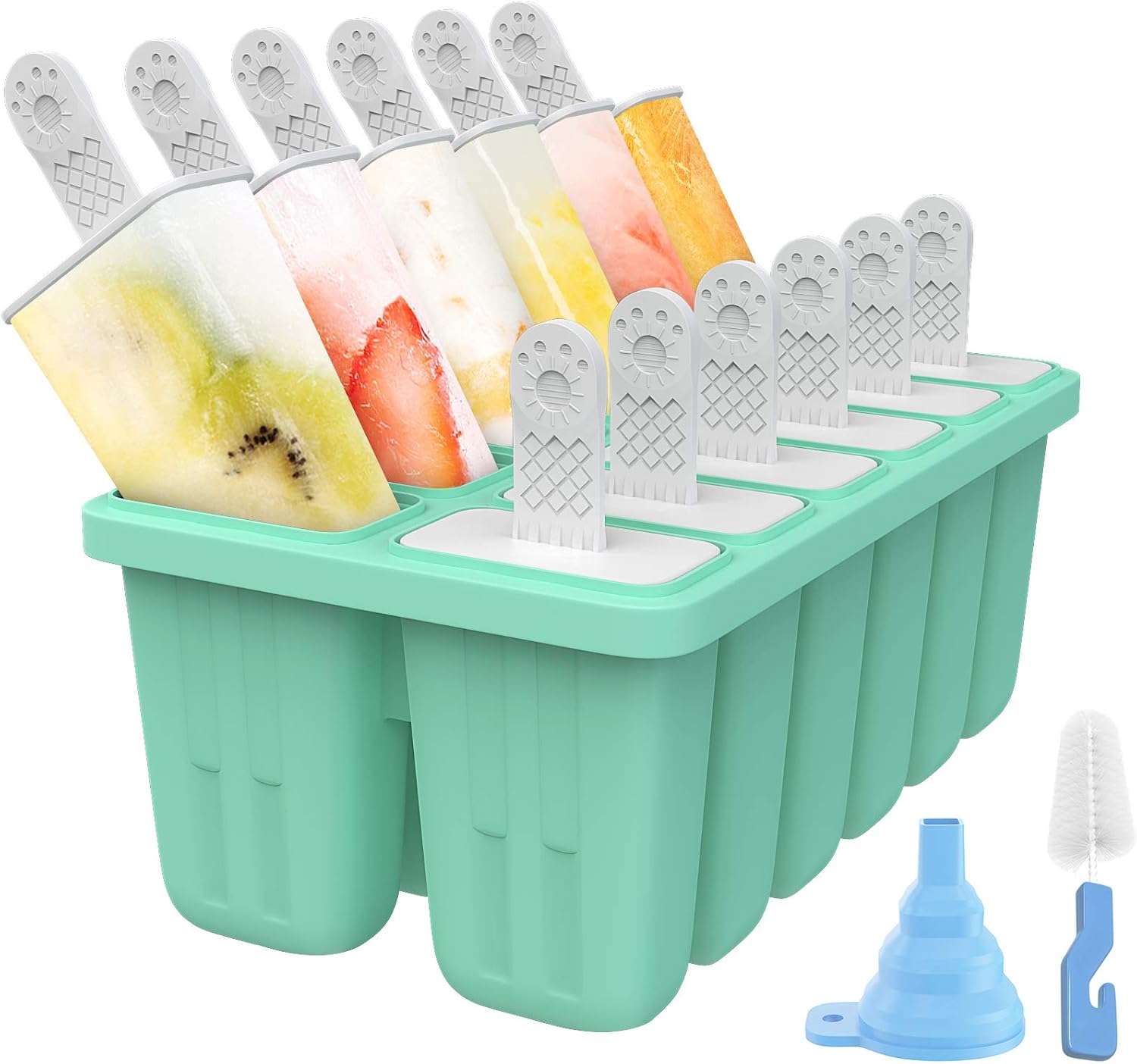 Ozera 12 Cavities Popsicle Molds, Reusable Popsicle Molds for Kids, Easy Release Silicone Ice Pop Molds with Cleaning Brush and Funnel