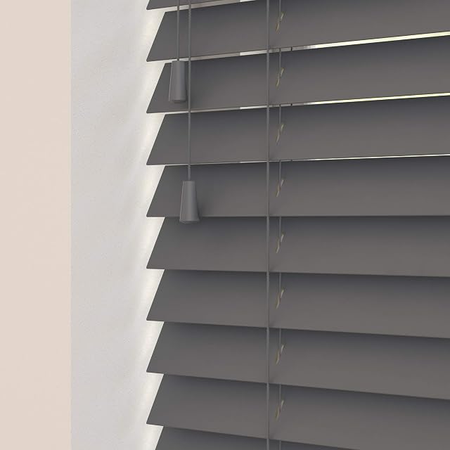Custom Made To Measure Real Wooden Venetian Blinds with strings (50mm Slats) (Anchor Grey, 40cm - 60cm (Width) x Up To 120cm (Drop))