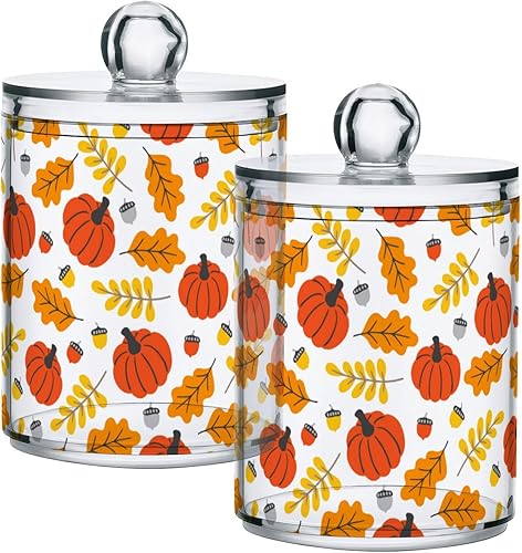 Miniatura 1 de Gredecor Paquete de 2 tarros de boticario con tapa, hojas de calabaza de otoño, Acción de Gracias, dispensador de contenedores de almacenamiento de