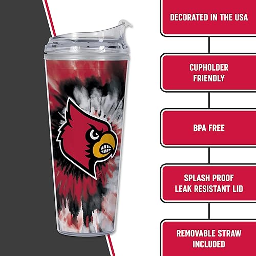 Miniatura 44 de Rico Industries NCAA - Vaso de acrílico con purpurina de 24 onzas con tapa con bisagras, vaso de doble pared con licencia oficial y popote Brillo