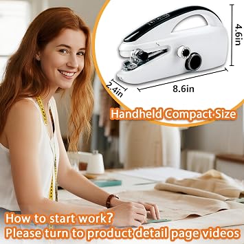 Handheld Sewing Machine, Mini Portable Hand Held Sewing Machine for Beginners Adult Hand Stitching Machine for Fabrics Clothes Quick Repairs DIY Home Travel