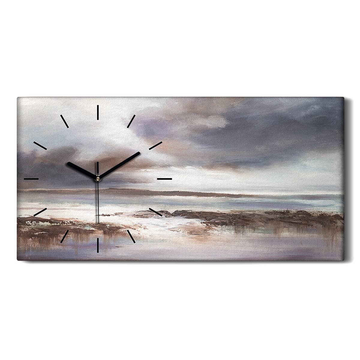 Horloge sur toile 60x30cm paysage de mer plage orageuse pour salon