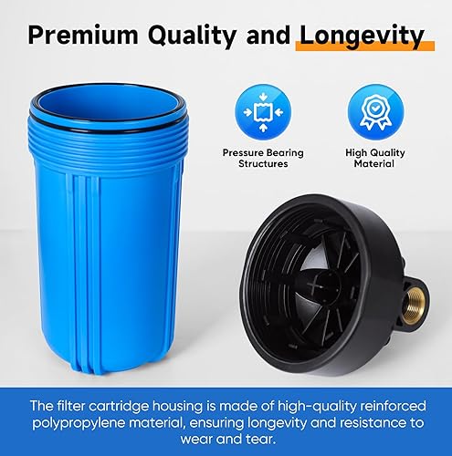 Miniatura 6 de PUREPLUS Sistema de filtración de agua de 2 etapas para toda la casa, filtración universal para el hogar de 10 pulgadas, con reducción de sedimentos