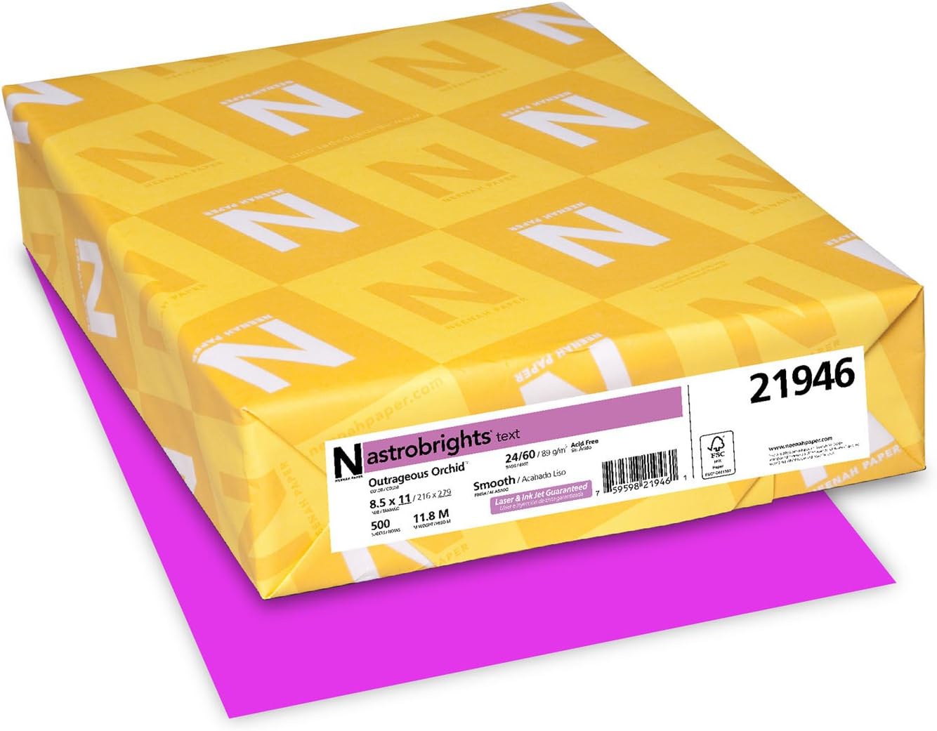 Neenah Paper Astrobrights Color Paper, 8.5” x 11”, 24 lb/89 gsm, Outrageous Orchid, 500 Sheets (21946)