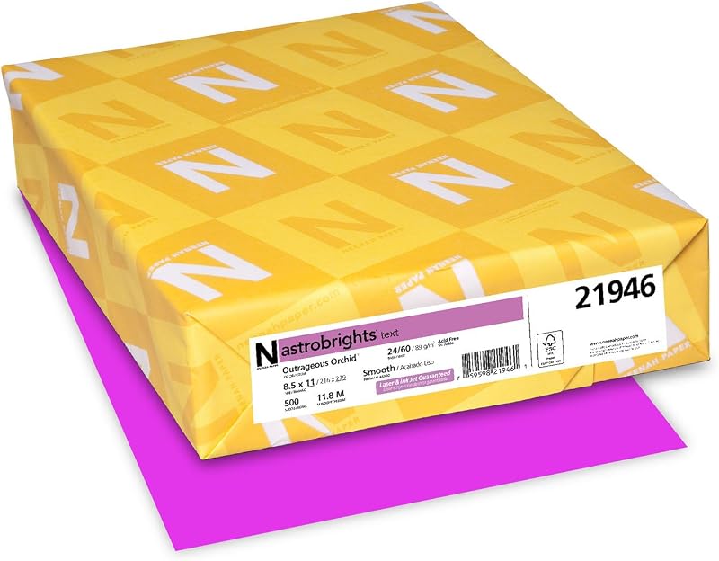 Neenah Paper Astrobrights Color Paper, 8.5” x 11”, 24 lb/89 gsm, Outrageous Orchid, 500 Sheets (21946)