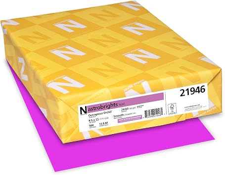 Neenah Paper Astrobrights Color Paper, 8.5 x 11, 24 lb/89 gsm, Outrageous Orchid, 500 Sheets 21946