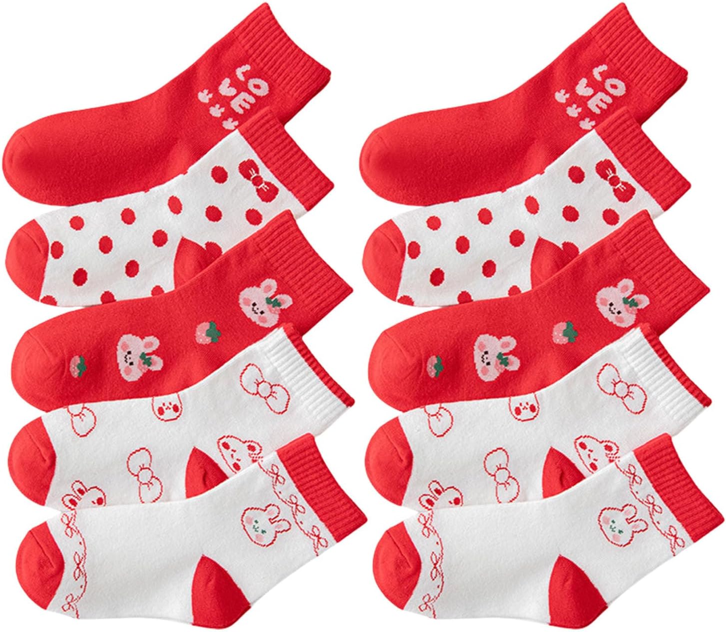 5 Pairs Calf Socks Combed Cotton for Girls Cartoon Pattern Multicolor Youth Sports Casual Breathable Socks Elastic