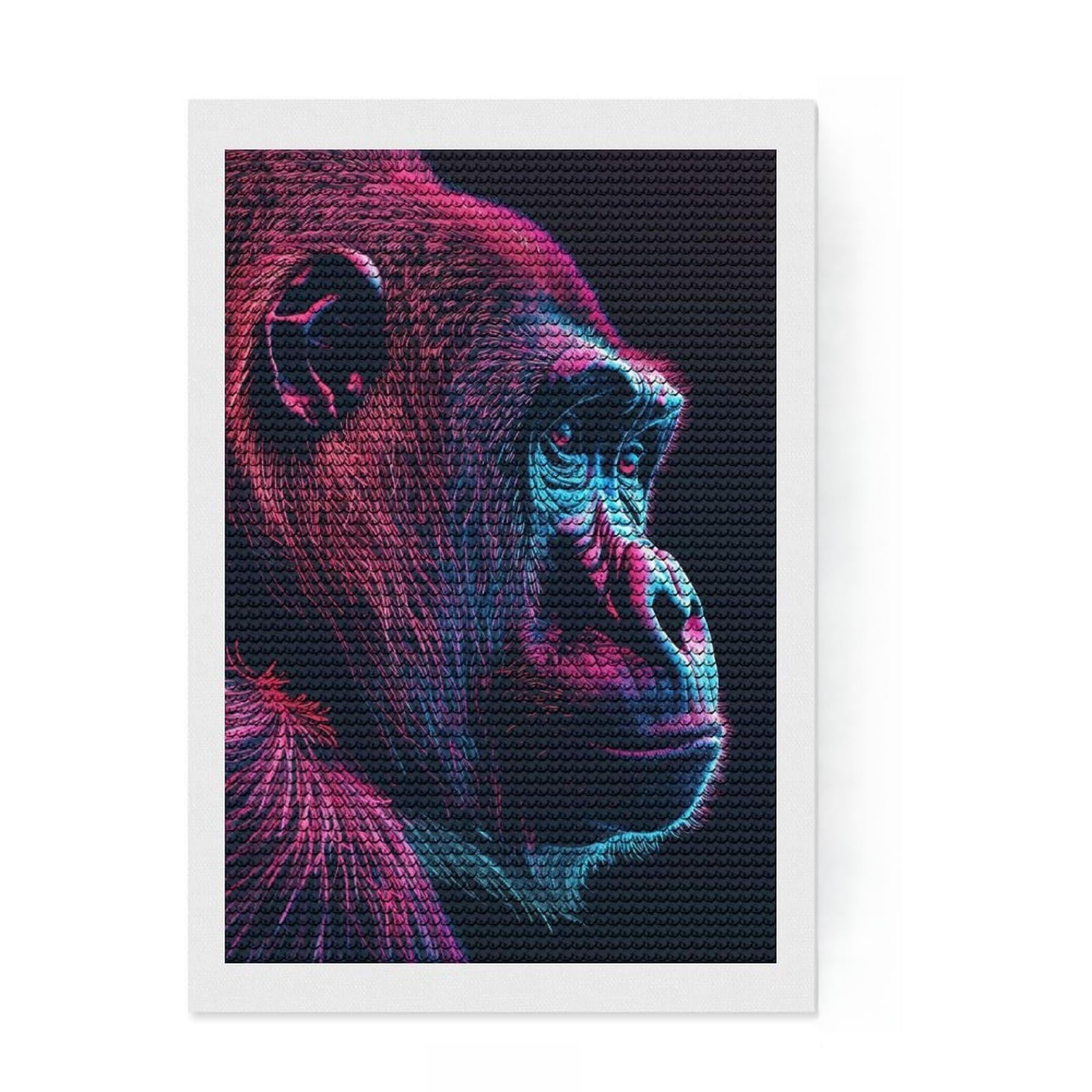 Junmoney Gorilla Neon Animal DIY Diamond Art Canvas Kit 8"x12", for Beginners, Adhesive Canvas, Living Room Decor, Birthday Gift, with Tool Kit