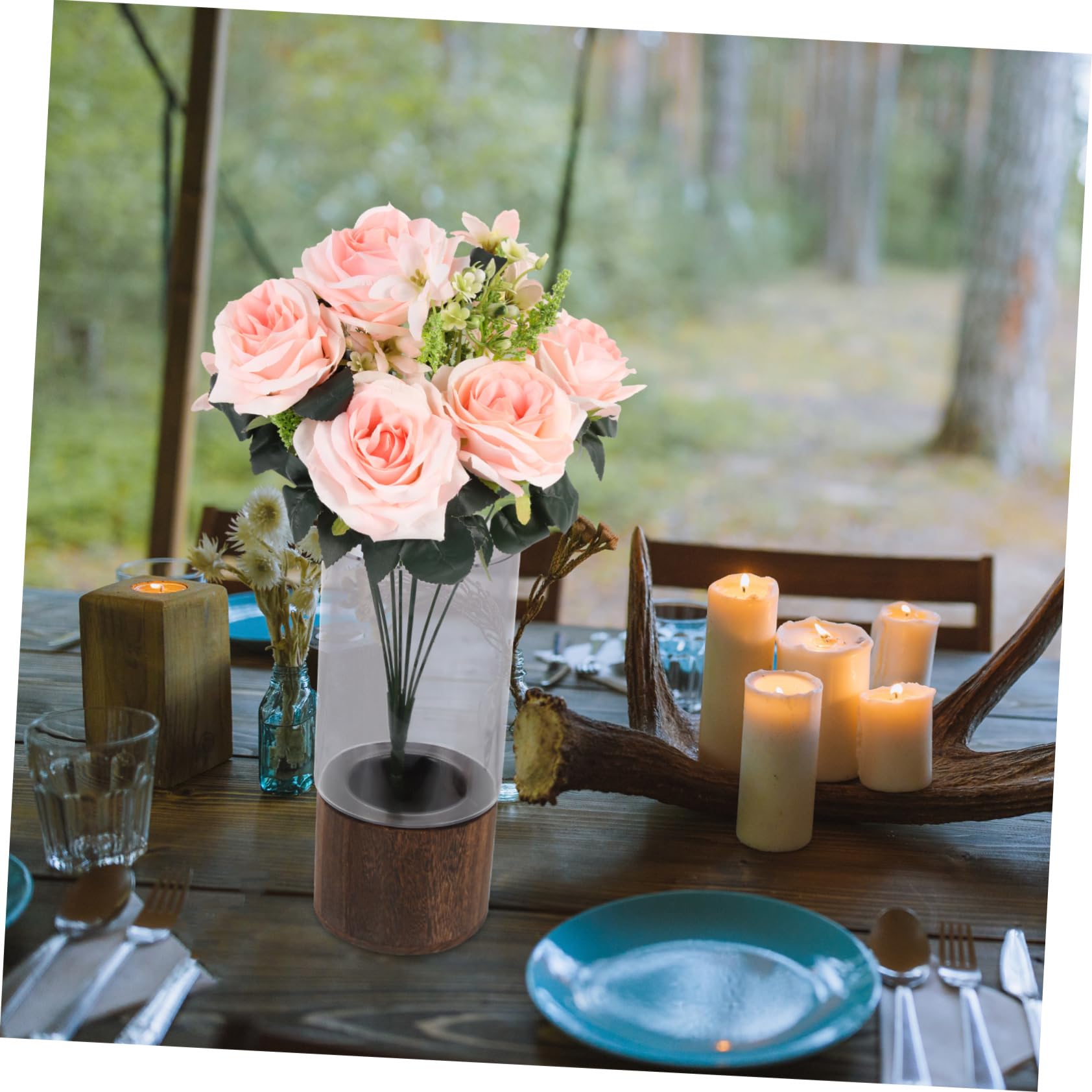 Amazon.com: Levemolo Elegant Glass Flower Vase Removable Wooden
