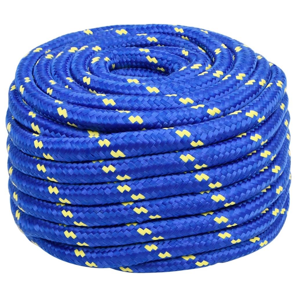 vidaXL Boat Rope Anchor Line Braided Cord UV Resistant Ship Marine Yacht Coil Rope Abrasion Resistant for Sailing Blue 20 mm 25 m Polypropylene
