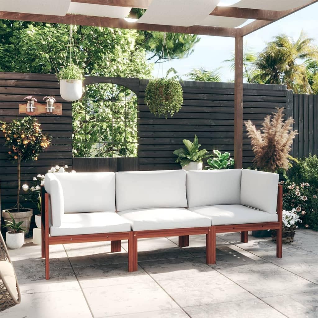 Stylish 3-Seater Patio Sofa with Cream Cushions, Solid Acacia Wood Frame, Weather-Resistant Design
