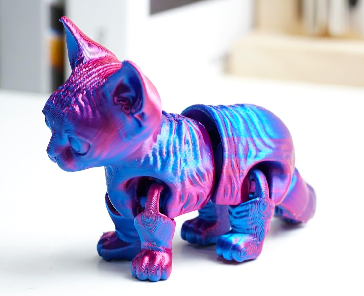 3D Printed Cat Model,Flexible Cat Animals Toy Statue,Joint Mobility,Home Office Decor,Interesting Toys for Autism/ADHD,Festival Gifts toco,Fidget Toys, Executive Desk Toy (RB)