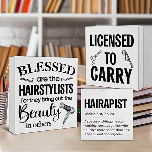Miniatura 4 de Letreros de madera para peluquería y peluquería, 3 unidades, decoración de madera para peluquería, barbería, bandeja escalonada, escritorio, mesa y