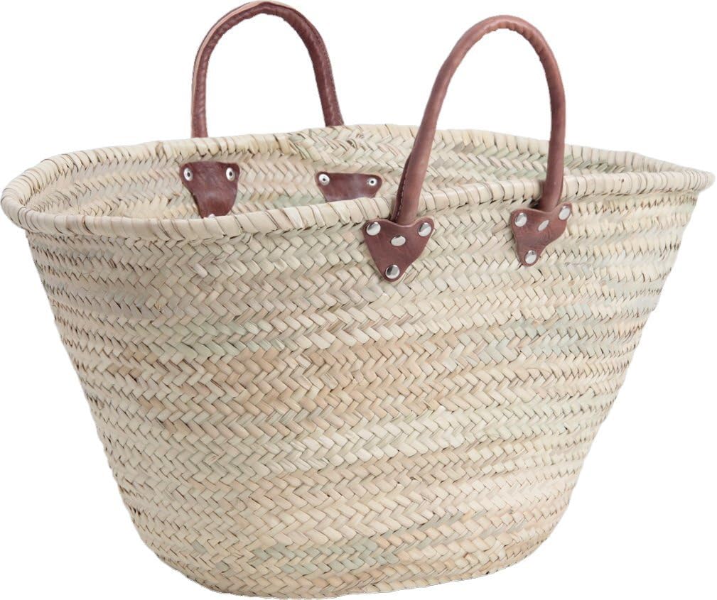 Aubry GaspardPalm Moses Basket with Leather Handle, 55 cm, 60 L, Natural