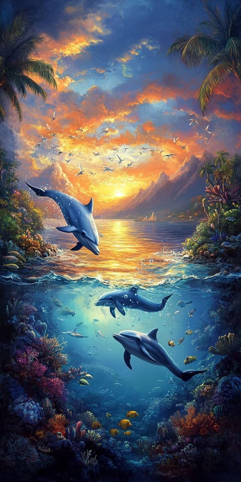 Pintura de diamante DIY de delfines para relajarse en casa y decorar paredes 8