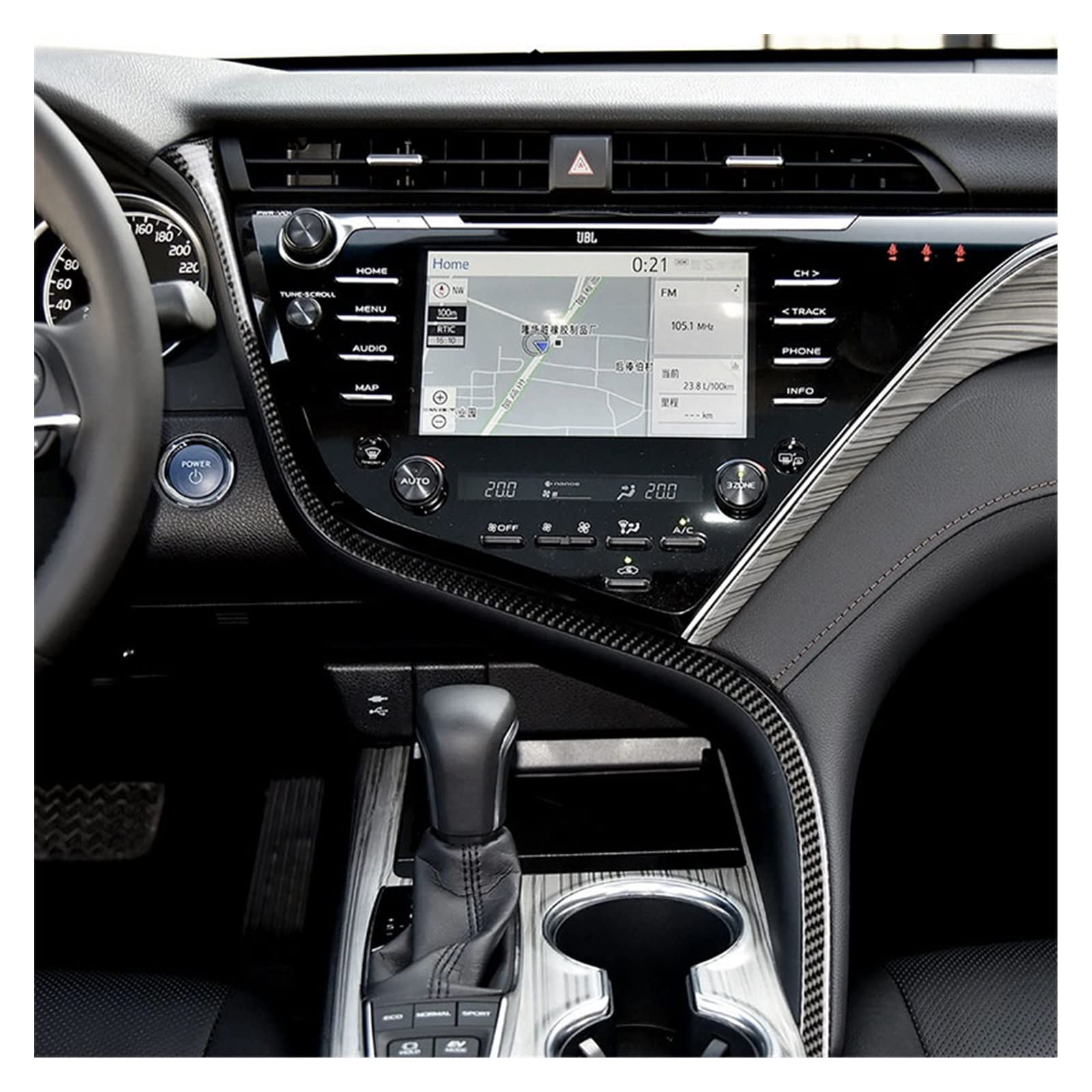 Panel centralnego sterowania samochodu z czarnego włókna węglowego ochronne naklejki wykończeniowe pasujące do Toyota Camry 2018 2019 Auto akcesoria do przycinania zestawy naklejek ochronnych