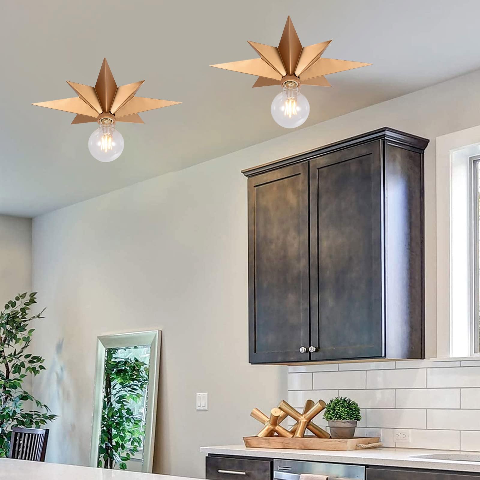 Black Star Flush Mount Ceiling Light – Dimmable LED Light Fixture For Hallway, Bedroom, Entryway