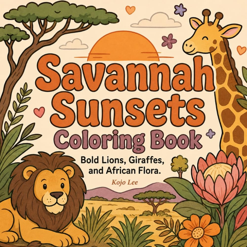 Savannah Sunsets Coloring Book: Bold Lions, Giraffes, and African Flora