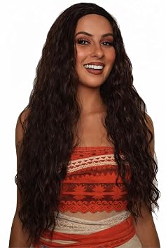 ALLAURA 24" Long Brown Wavy Wig Ocean Princess Fairytale Cosplay Fits All, No Itch | Also Compatible with Mermaid Wig