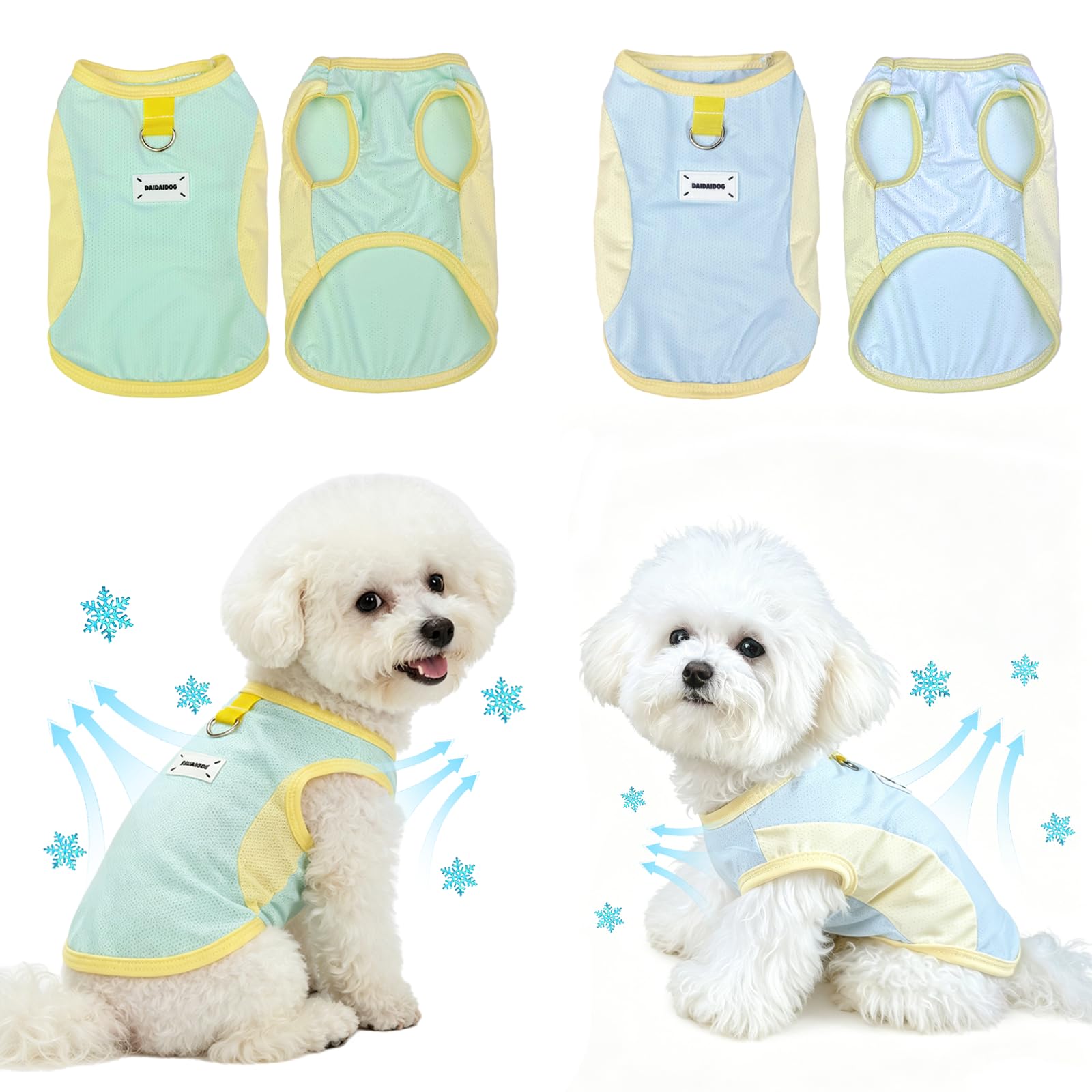 Dog Cooling Vest 2 Pack, Breathable Ice Silk Pet Cooling Clothes with D-Ring, Summer Cool Coats for Small to Medium Dogs (Green/Blue) (M)