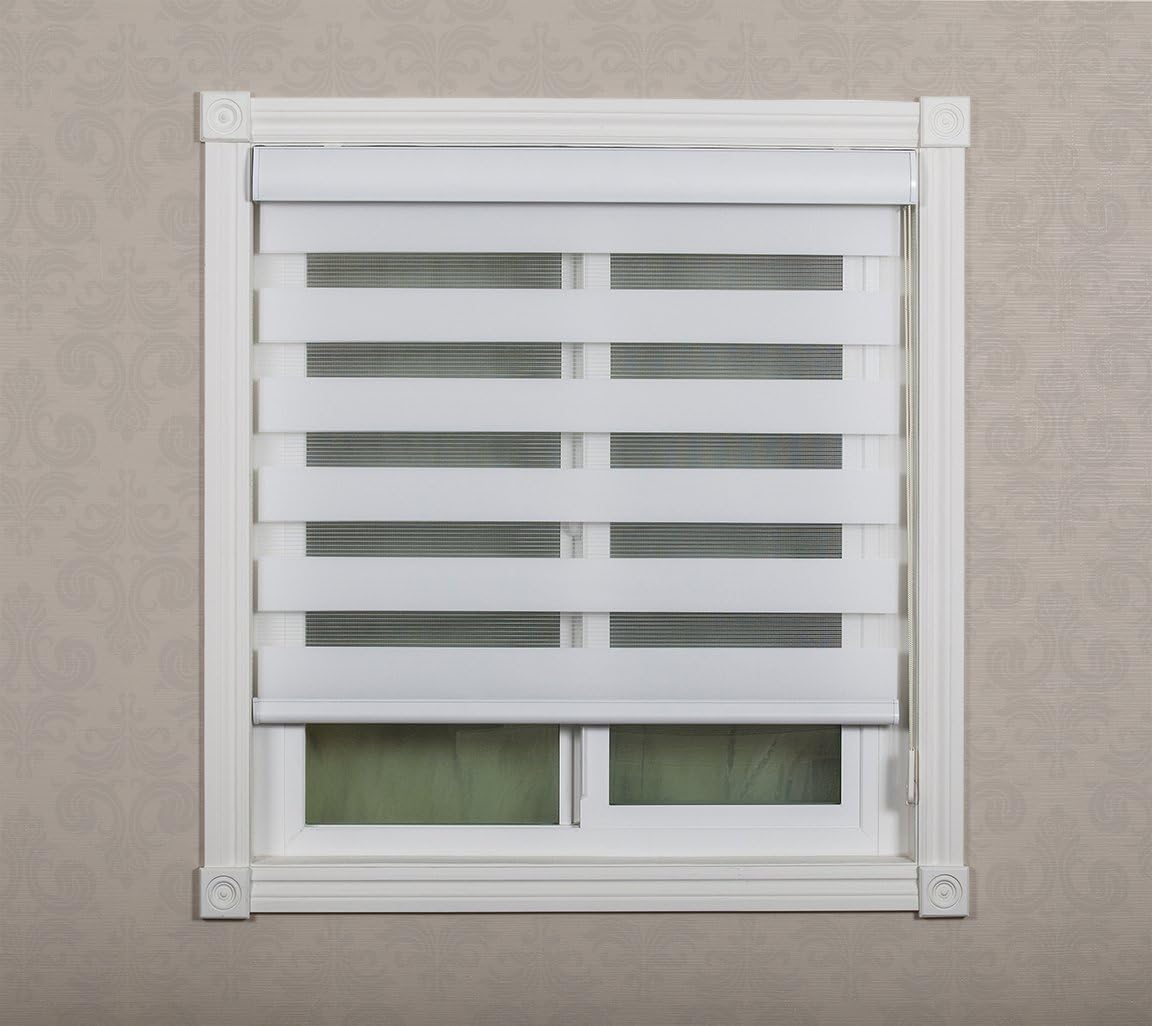 Combi Shades Premium for French and Sliding Glass Door; Zebra Dual Shades, Fabric: Soleil; DIY [1-Shade] (24w X 84h Inch, White)