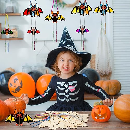 Miniatura 3 de Paquete de 6 carillones de viento para niños, kits de manualidades de Navidad, bricolaje 3D, carillón de viento de madera sin terminar, adornos de