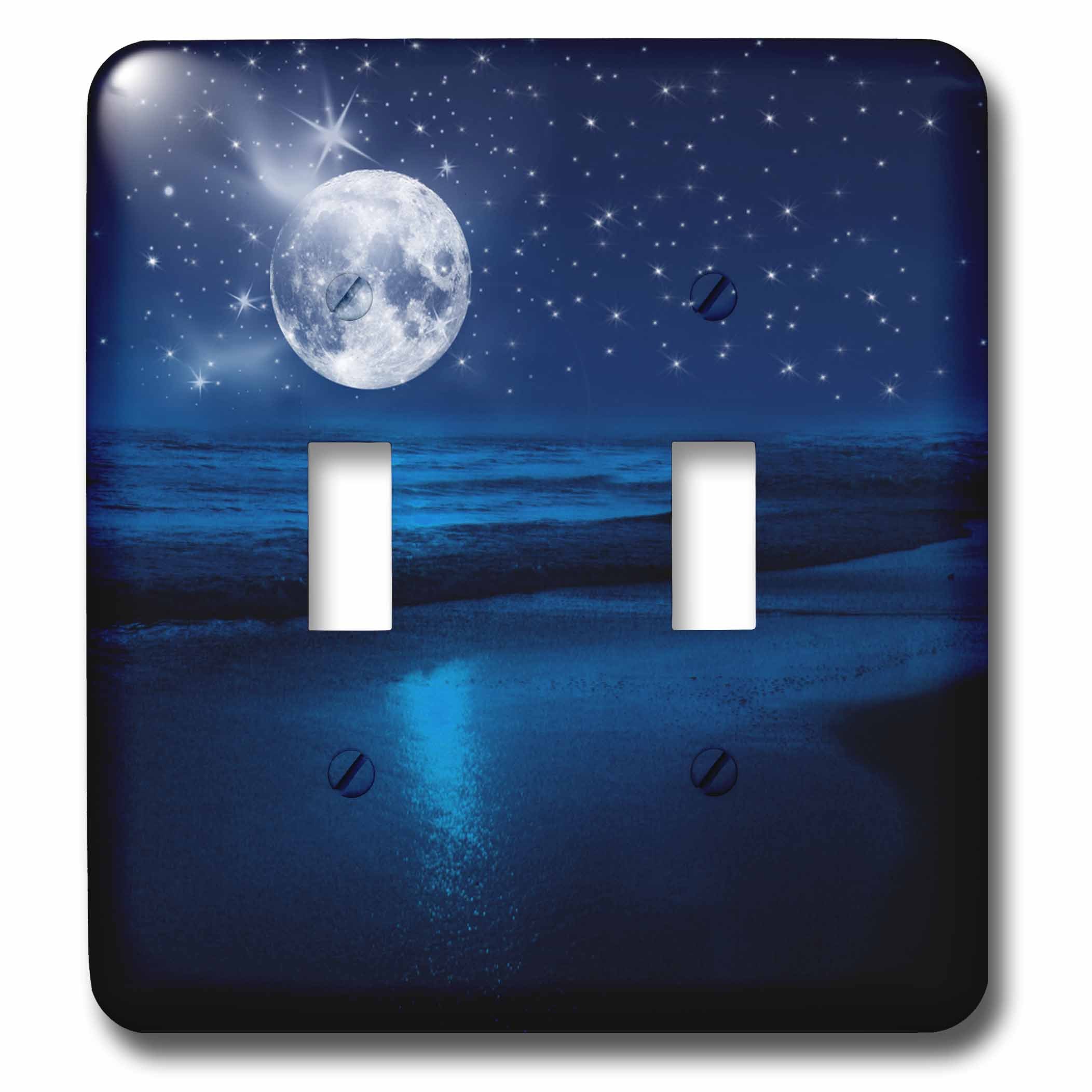 Interrupteur double à bascule pleine lune et plage décor maritime