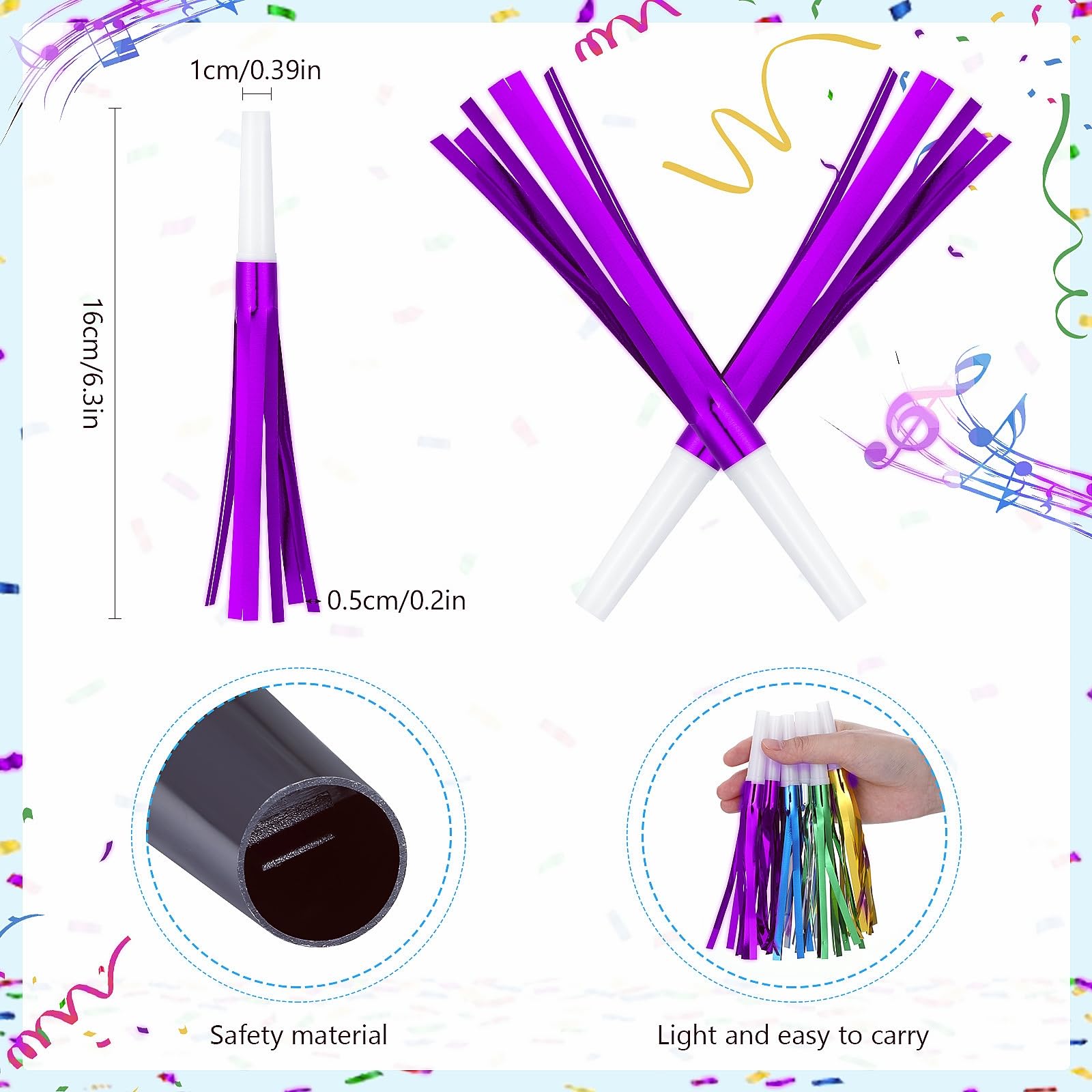 LCPQMZGH Noise Makers Party Horns, 24 Pack, Purple Metallic Glitter with Fringe, for Birthday, Wedding, New Year