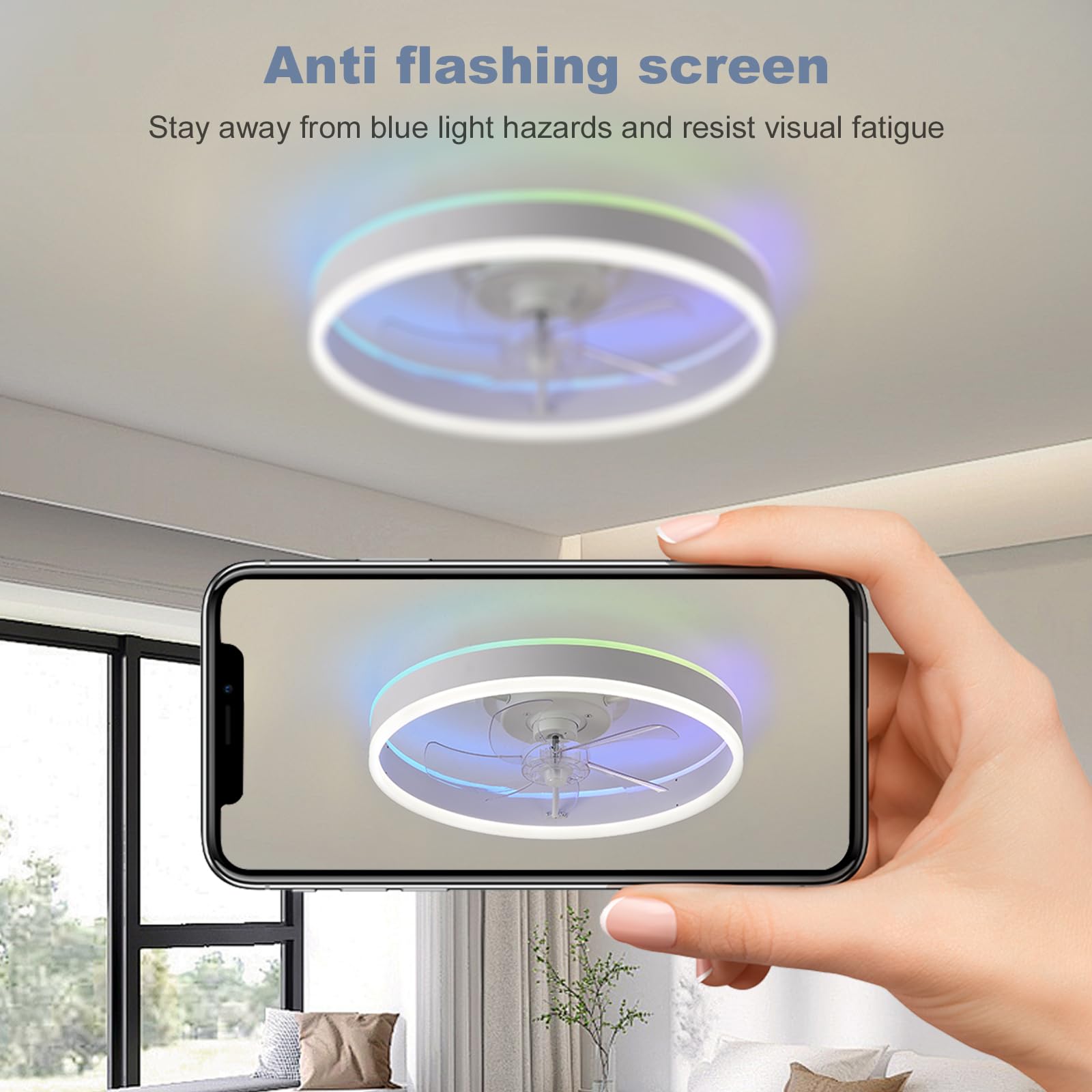 RGB-plafondventilator Met Verlichting En Afstandsbediening APP LED Dimbaar Stille Lamp Met Ventilator 6 Snelheden Omkeerbare Ventilator Met Licht Voor Slaapkamerbar-A