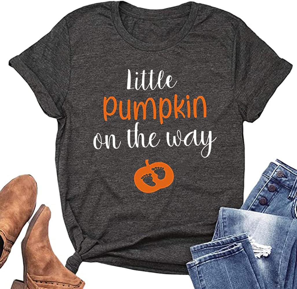 Little Pumpkin on The Way T Shirt Women Halloween Maternity Pregnant Shirt Cute Pumpkin Graphic Pregnancy Tops